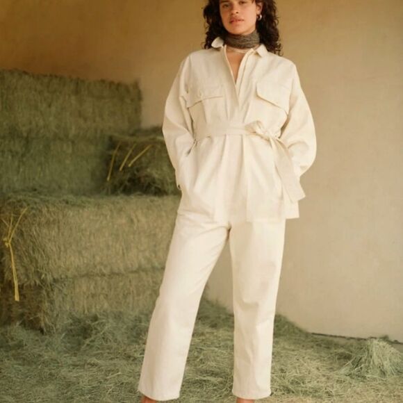 OZMA NWT Size XL Keaton Jumpsuit in Twill Putty Cream Cotton Pantsuit Playsuit - Picture 1 of 12